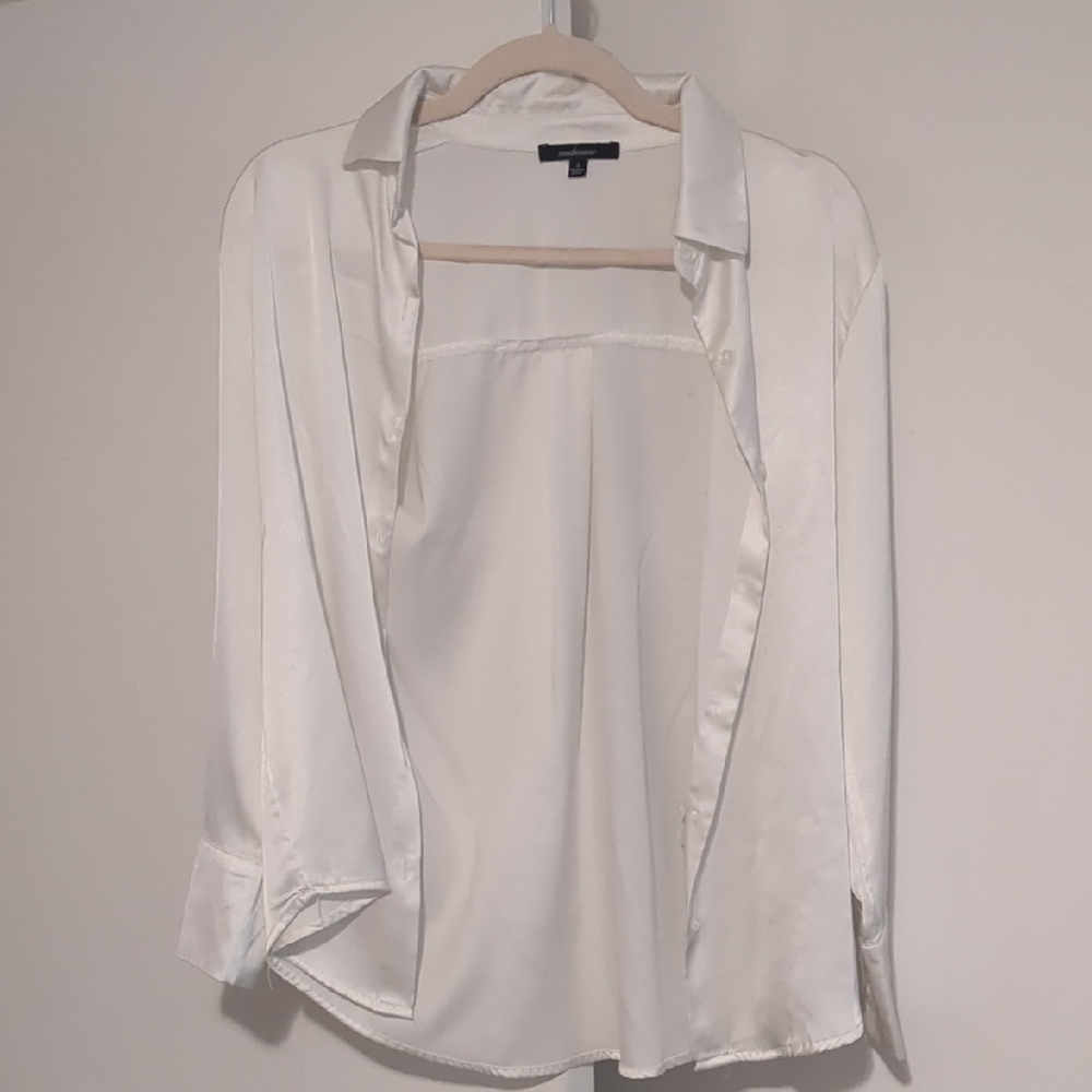 Ambiance Ivory Satin Button-Down Blouse